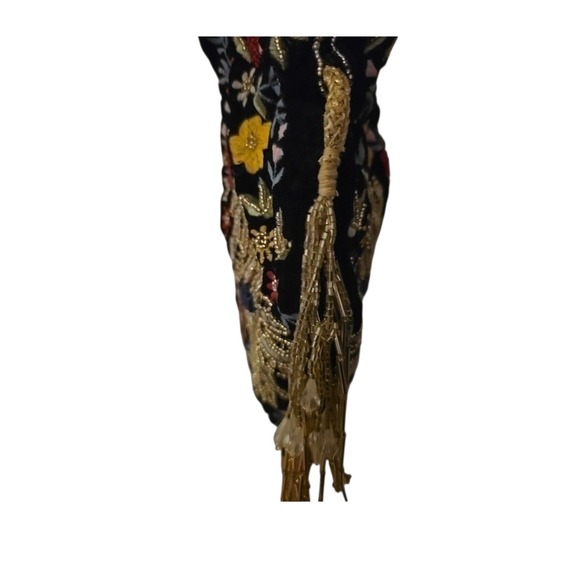 RAMLA Mumbai Beaded‎ Velvet Fringe Bag Boho Luxe Art Deco Evening LA Celebrity